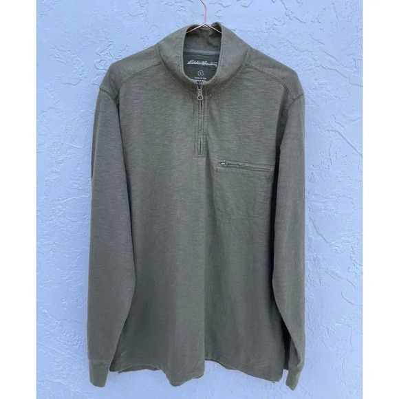Eddie Bauer Mens Pullover Long Sleeve Turtleneck Cotton Sweater Army Green Sz L - Picture 1 of 9